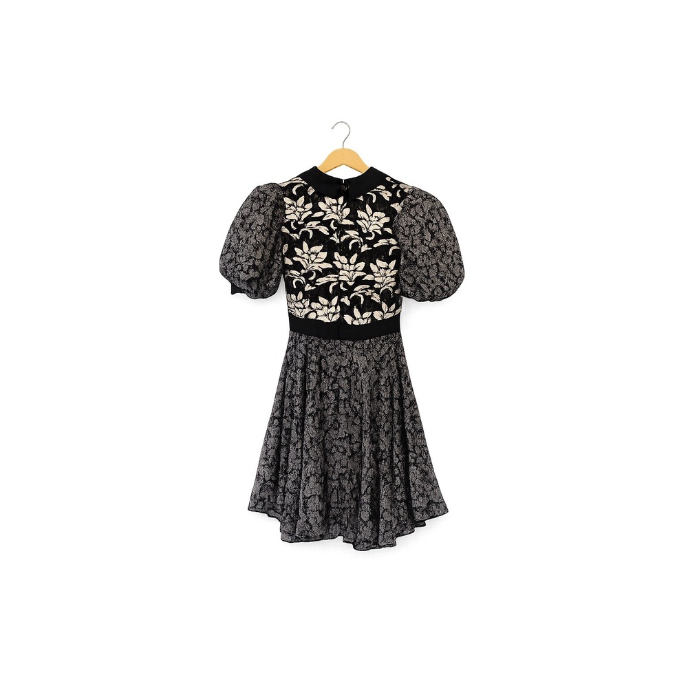 Anthropologie Floral Lace Puff Sleeve Mini Dress Women XS Black White - Picture 3 of 4